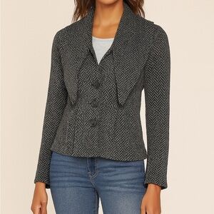 Anthropologie Sleeping On Snow Herringbone Wool Cotton Sweater Cardigan